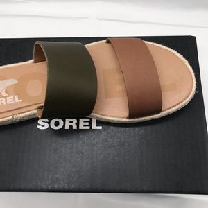 Sorel Ella II leather sandals brown green size 8 NEW